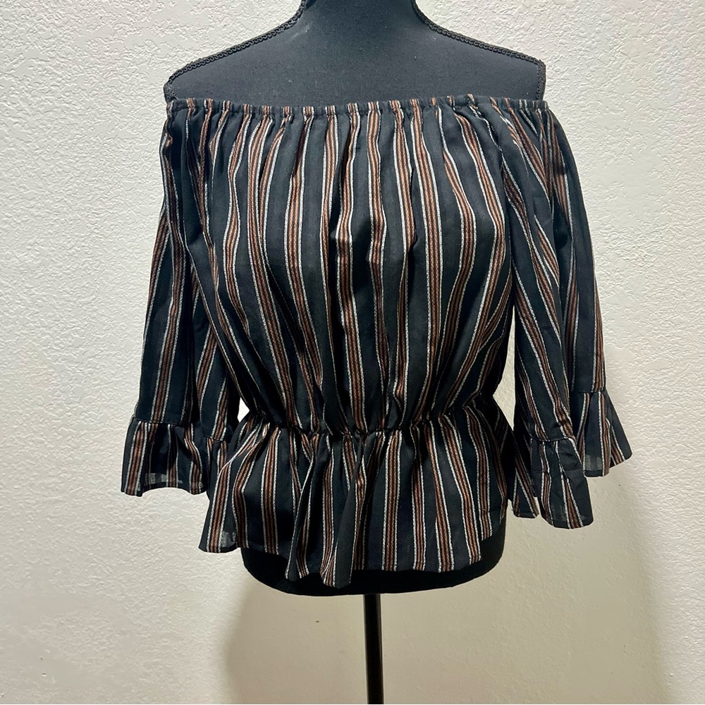 Ecru Lab NWT Striped Off-Shoulder Black and Brown Blouse